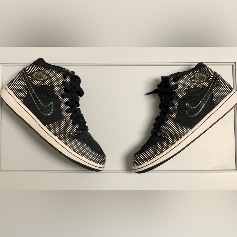 Jordan Mid (Phat—like) Collar, Polka Dot Black White, Size 10